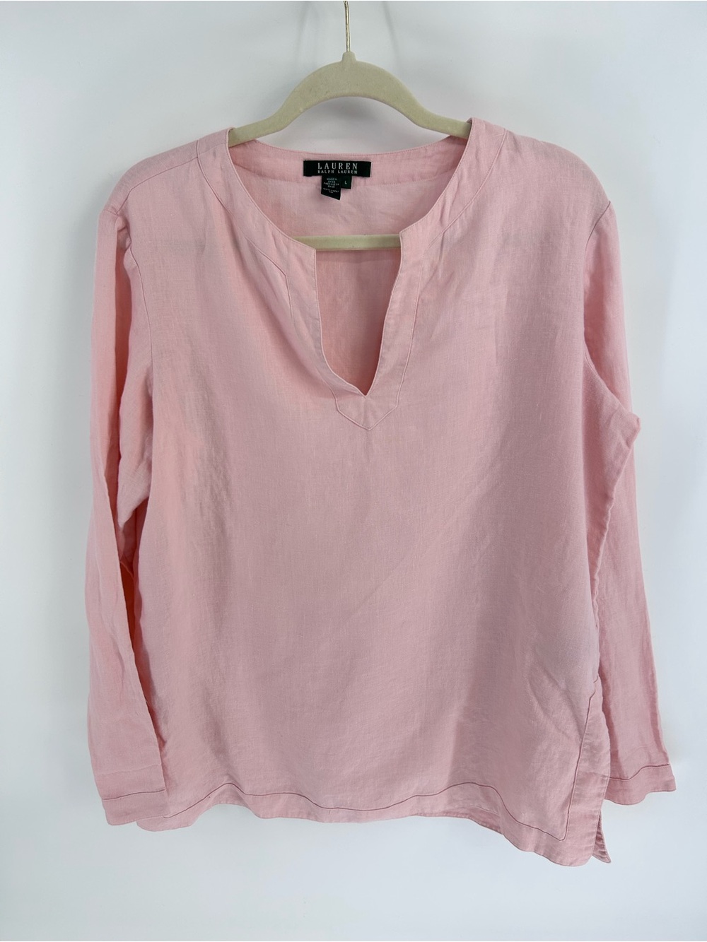 Lauren Ralph Lauren Pink Linen Split-Neck - Large